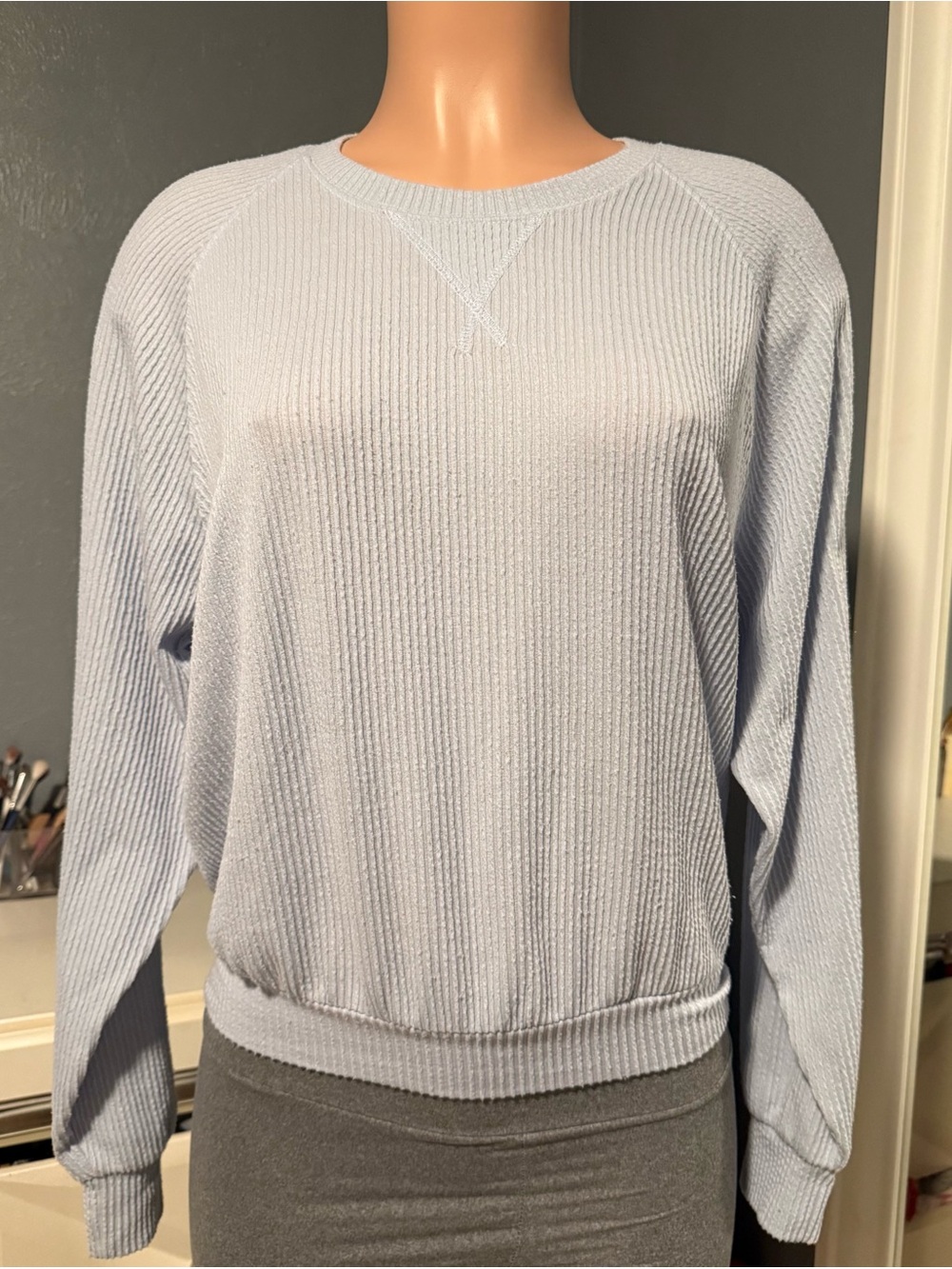 Hollister Light Blue Ribbed Crewneck Sweater
